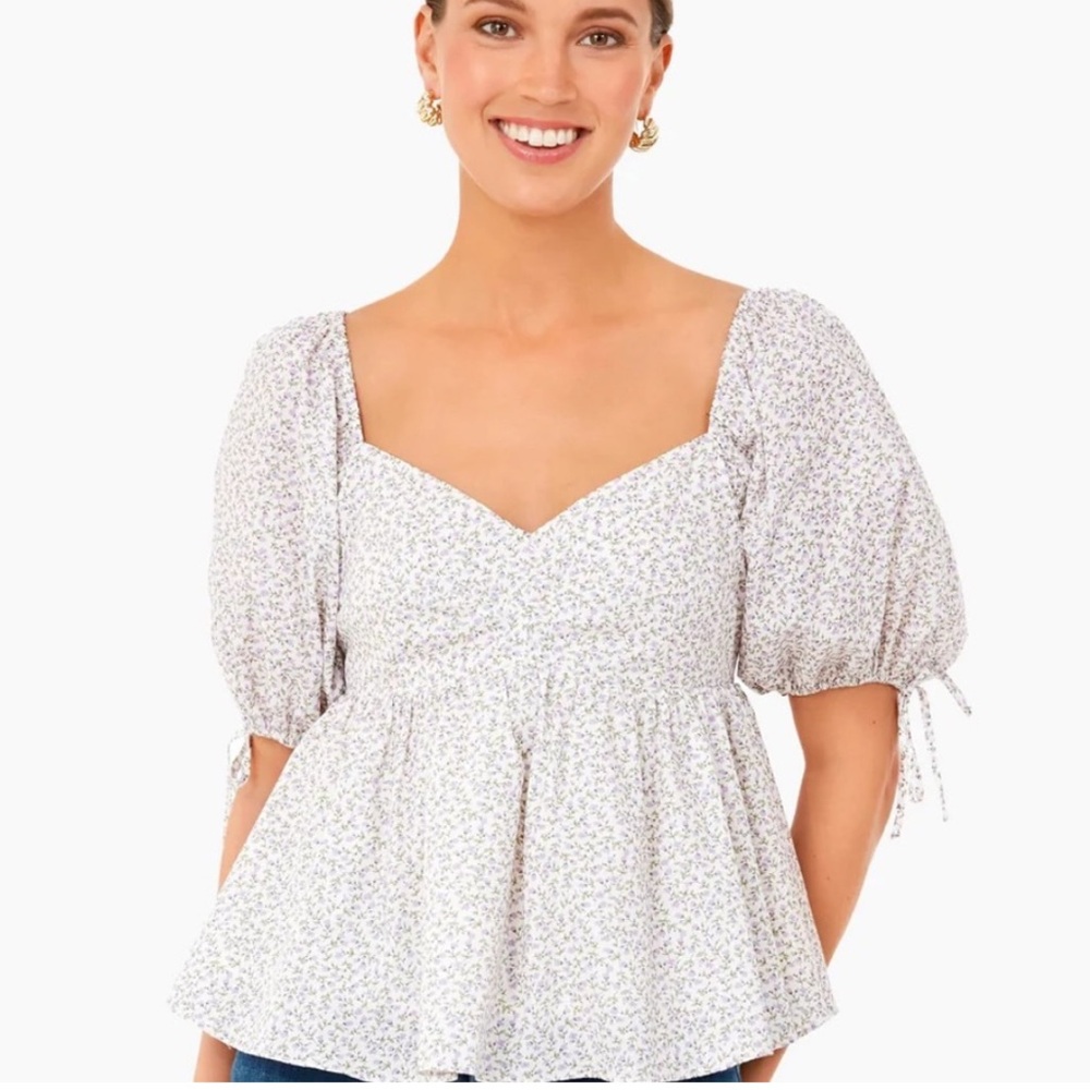 Hyacinth House Tuckernuck NWT size Small Peplum Smocked Puff Sleeve Top